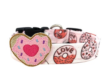 Valentine's Day Donut Dog Collar with Donut Heart Embellishment