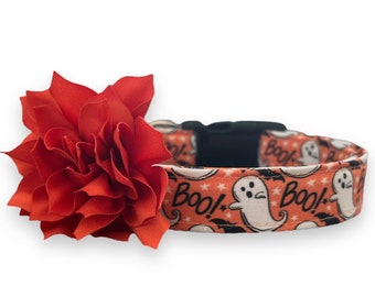 Halloween Dog Collar, Ghost Dog Collar with Flower, Bat Dog Collar, Collar for Halloween, Halloween Collar