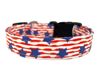 Patriotic Dog Collar, 4th of July Dog Collar, Stars and Stripe Flag Dog Collar, American Flag Dog Collar, Stars & Stripes Dog Collar