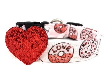 Valentine's Day Donut Dog Collar with Chunky Red Heart Embellishment