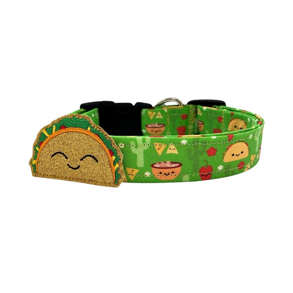 Dog Collar, Taco Dog Collar with Smiling Taco Embellishment, Chips & Salsa Dog Collar, Taco Dog Collar, Everyday Dog Collar, Food Dog Collar