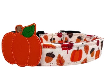 Fall Leaf & Pumpkin Dog Collar with Pumpkin Dog Collar Embellishment
