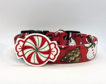 Large Adjustable Dog Bandana Bow Collar Tie On Snap Closure Christmas Candy Cane Mints Prints Holiday Neckwear
