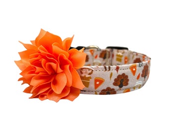 Thanksgiving Dog Collar, Fall Dog Collar with Flower, Turkey Dog Collar, Pilgrim Dog Collar, Dog Collar for Fall, Pumpkin Pie Dog Collar