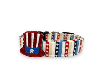 Patriotic Dog Collar, 4th of July Dog Collar with Embellishment, American Flag Dog Collar, Stars and Stripes Patriotic Dog Collar