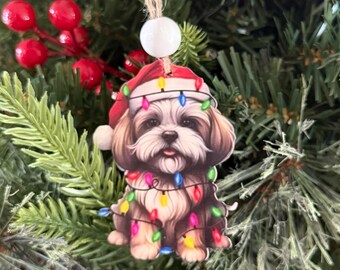 パーソナライズされたシーズーのクリスマスオーナメント - 3層木製犬用