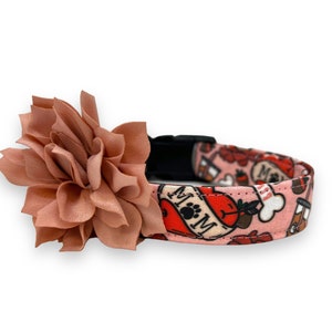 Valentine&#39;s Day Dog Collar, Heart Dog Collar with Flower, Dog Collar Valentine&#39;s Day, Dog Mom Valentine&#39;s Day Dog Collar, Heart Dog Collar