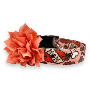 Valentine&#39;s Day Dog Collar, Heart Dog Collar with Flower, Dog Collar Valentine&#39;s Day, Dog Mom Valentine&#39;s Day Dog Collar, Heart Dog Collar