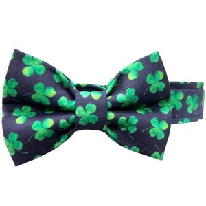 St. Patrick&#39;s Day Shamrock Clover Dog Collar with Matching Sailor Bow or Bowtie