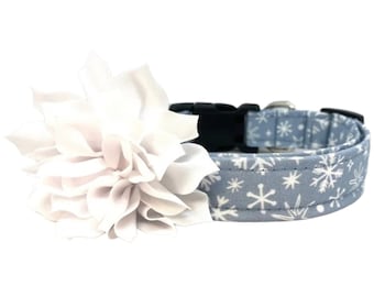 Winter & Christmas Snowflake Dog Collar with White Flower Dog Collar Embellishment