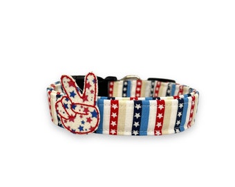 Patriotic Dog Collar, 4th of July Dog Collar with Embellishment, American Flag Dog Collar, Stars and Stripes Patriotic Dog Collar