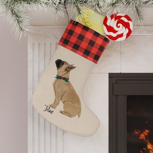 French Bulldog Christmas Stocking, Personalized French Bulldog Christmas Stocking, Stocking for Frenchie, Buffalo Plaid Christmas Stocking