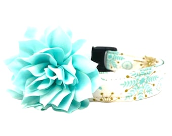 Winter Snowflake Dog Collar with Light Blue Dog Collar Flower Embellishment