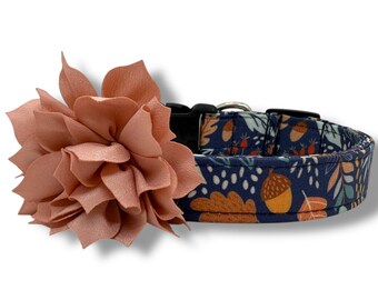 Fall Dog Collar, Fall Leaf Dog Collar with Flower, Thanksgiving Dog Collar, Harvest Collar, Autumn Dog Collar, Woodland Collar