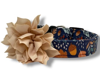 Fall Dog Collar, Fall Leaf Dog Collar with Flower, Thanksgiving Dog Collar, Harvest Collar, Autumn Dog Collar, Woodland Collar