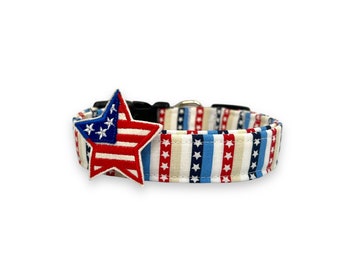 Patriotic Dog Collar, 4th of July Dog Collar with Embellishment, American Flag Dog Collar, Stars and Stripes Patriotic Dog Collar