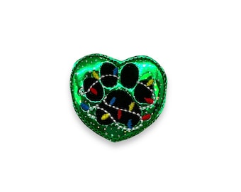 Christmas Collar Embellishment, Paw Print Heart Embellishment, Christmas Light Dog Collar Embellishment, Christmas Dog Collar Embellishment