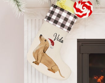 Dachshund Christmas Stocking, Personalized Dachshund Stocking, Buffalo Plaid Christmas Stocking, Dachshund Stocking, Christmas Dachshund