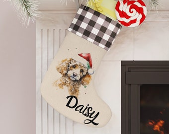 Poodle Christmas Stocking, Personalized Christmas Stocking for Dog, Tan Poodle Stocking, Tan Poodle Christmas Stocking, Poodle Dog Stocking