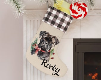 Boxer Christmas Stocking, Personalized Christmas Stocking for Boxer, Black Brindle Boxer Stocking, Boxer Christmas Stocking, Boxer Stocking