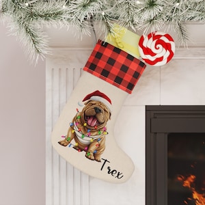 Shar Pei Dog Christmas Stocking, Dog Christmas Stocking, Personalized Dog Stocking, Dog Stocking, Stocking, Puppy Stocking, SharPei Stocking