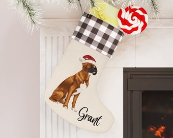 Boxer Christmas Stocking, Personalized Buffalo Plaid Christmas Dog Stocking, Boxer Stocking, Stocking for Boxer, Boxer Dog Stocking, Boxer