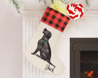 Labrador Christmas Stocking, Personalized Lab Christmas Stocking, Buffalo Plaid Christmas Dog Stocking, Christmas Stocking for Lab, Labrador