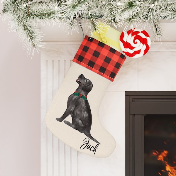 Labrador Christmas Stocking, Personalized Lab Christmas Stocking, Buffalo Plaid Christmas Dog Stocking, Christmas Stocking for Lab, Labrador