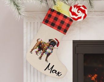 Boxer Christmas Stocking, Dog Christmas Stocking, Stocking for Dog, Dog Stocking, Puppy Stocking, Plaid Boxer Stocking, Personalized Boxer