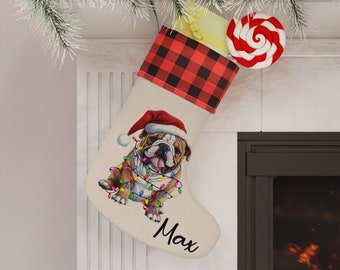 Bulldog Christmas Stocking, Dog Christmas Stocking, Stocking for Dog, Dog Stocking, Puppy Stocking, Plaid Bully Stocking, Bulldog Stocking