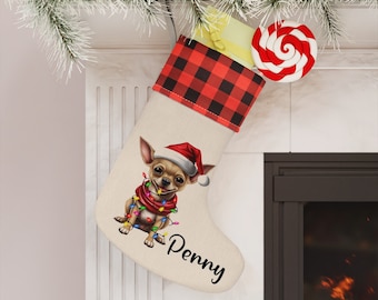 Chihuahua Christmas Stocking, Dog Christmas Stocking, Stocking for Dog, Dog Stocking, Puppy Stocking, Personalized Plaid Chihuahua Stocking