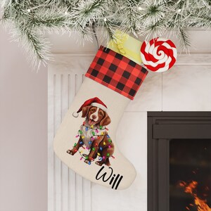 Brittany Spaniel Christmas Stocking, Dog Christmas Stocking, Stocking for Dog, Dog Stocking, Puppy Stocking, Plaid Brittany Spaniel Stocking