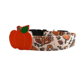 Thanksgiving Dog Collar, Fall Dog Collar, Turkey Dog Collar with Turkey Embellishment, Football Dog Collar, Dog Collar Fall, Pumpkin Collar