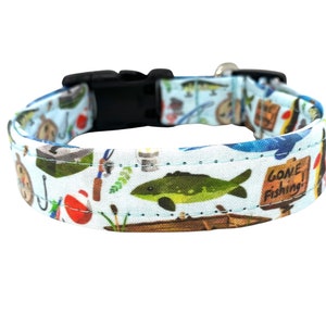 Fish Dog Collar,  Fishing Dog Collar, Lake Fishing Dog Collar, Gone Fishing Dog Collar, Summer Dog Collar, Fishing Boat Dog Collar