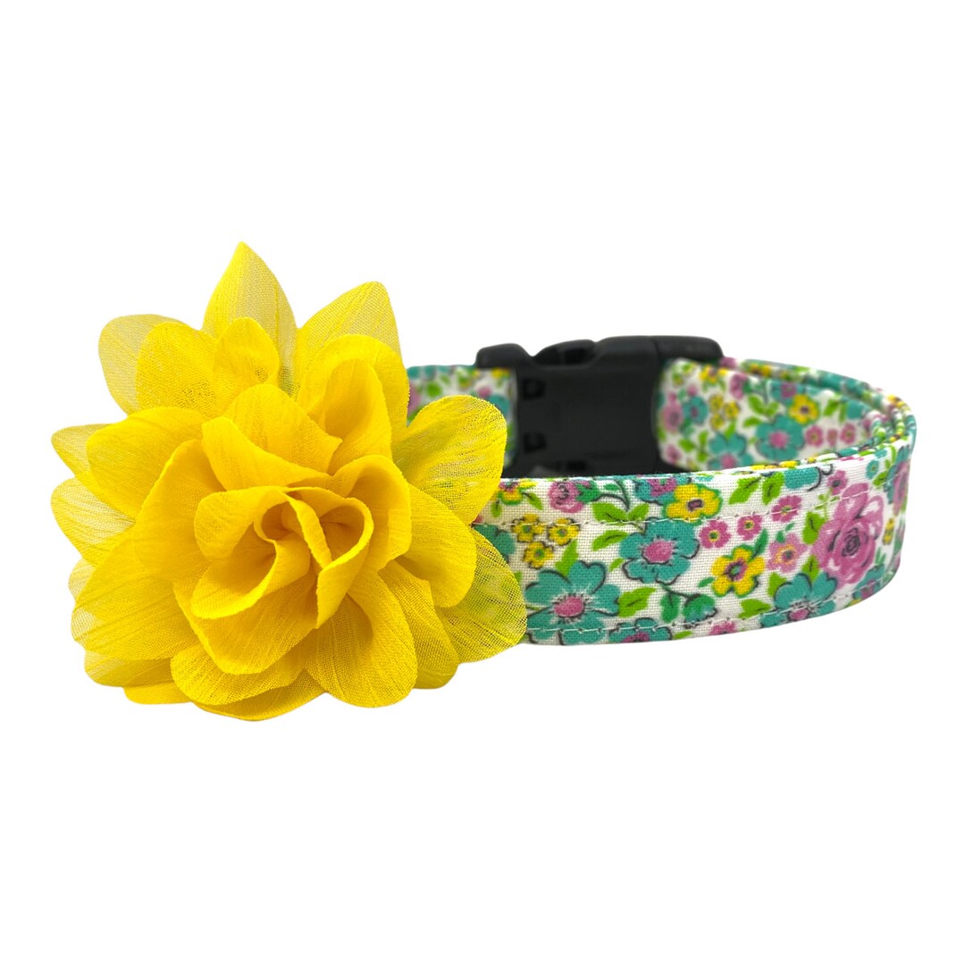 Flower Dog Collar, Spring Floral Dog Collar, Floral Dog Collar With 3