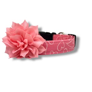 Valentine&#39;s Day Dog Collar, Heart Outline Dog Collar with Flower, Dog Collar for Valentine&#39;s Day, Heart Dog Collar, Pink Dog Collar