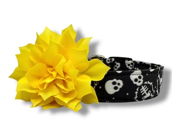 Halloween Dog Collar, Skeleton Dog Collar with Flower, Skull Dog Collar, Halloween Skeleton Dog Collar, Collar for Halloween, Halloween