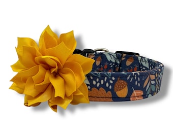 Fall Dog Collar, Fall Leaf Dog Collar with Flower, Thanksgiving Dog Collar, Harvest Collar, Autumn Dog Collar, Woodland Collar