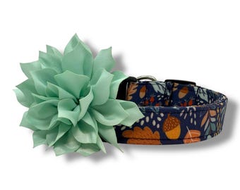 Fall Dog Collar, Fall Leaf Dog Collar with Flower, Thanksgiving Dog Collar, Harvest Collar, Autumn Dog Collar, Woodland Collar