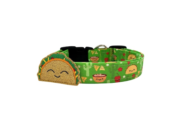 Taco Dog Collar | Green Dog Collar with Tacos & Chips | Cinco De Mayo Dog Collar | Saguaro Cactus Dog Collar | Prickly Pear Dog Collar