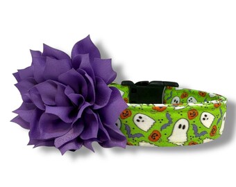 Halloween Dog Collar, Dog Collar for Halloween with Flower, Ghost and Pumpkin Halloween Dog Collar, Ghost Dog Collar, Halloween Bats