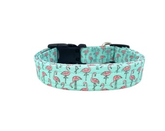 Dog Collar, Flamingo Dog Collar, Aqua Flamingo Dog Collar, Dog Collar, Flamingo, Summer Dog Collar