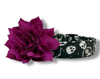 Halloween Dog Collar, Skeleton Dog Collar with Flower, Skull Dog Collar, Halloween Skeleton Dog Collar, Collar for Halloween, Halloween