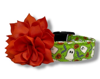 Halloween Dog Collar, Dog Collar for Halloween with Flower, Ghost and Pumpkin Halloween Dog Collar, Ghost Dog Collar, Halloween Bats