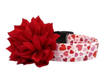 Valentine's Day Dog Collar, Heart Dog Collar, Dog Collar for Valentine's Day with Flower, Heart Dog Collar, Dog Collar with Hearts