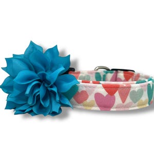 Valentine&#39;s Day Dog Collar, Colorful Heart Dog Collar with Flower, Dog Collar for Valentine&#39;s Day, Heart Dog Collar, Heart Dog Collar
