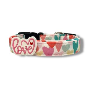 Valentine&#39;s Day Dog Collar, Colorful Heart Dog Collar with Embellishment, Dog Collar for Valentine&#39;s Day, Heart Dog Collar, Heart Dog Collar