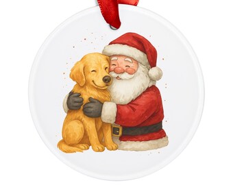 Golden Retriever Christmas Ornament, Santa and Dog Ornament, Christmas Golden Retriever Ornament, Santa Christmas Ornament