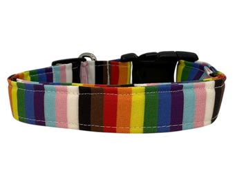 Medium | Pride Rainbow Stripes Dog Collar, Rainbow Stripe Dog Collar, Pride flag Dog Collar, Inclusion Dog Collar, Trans Pride, Gay Collar