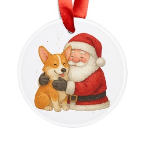 Corgi-kerstversiering, kerstman en hondornament, kerstcorgi-ornament, kerstman en corgi-ornament, kerstman kerstornament, corgi
